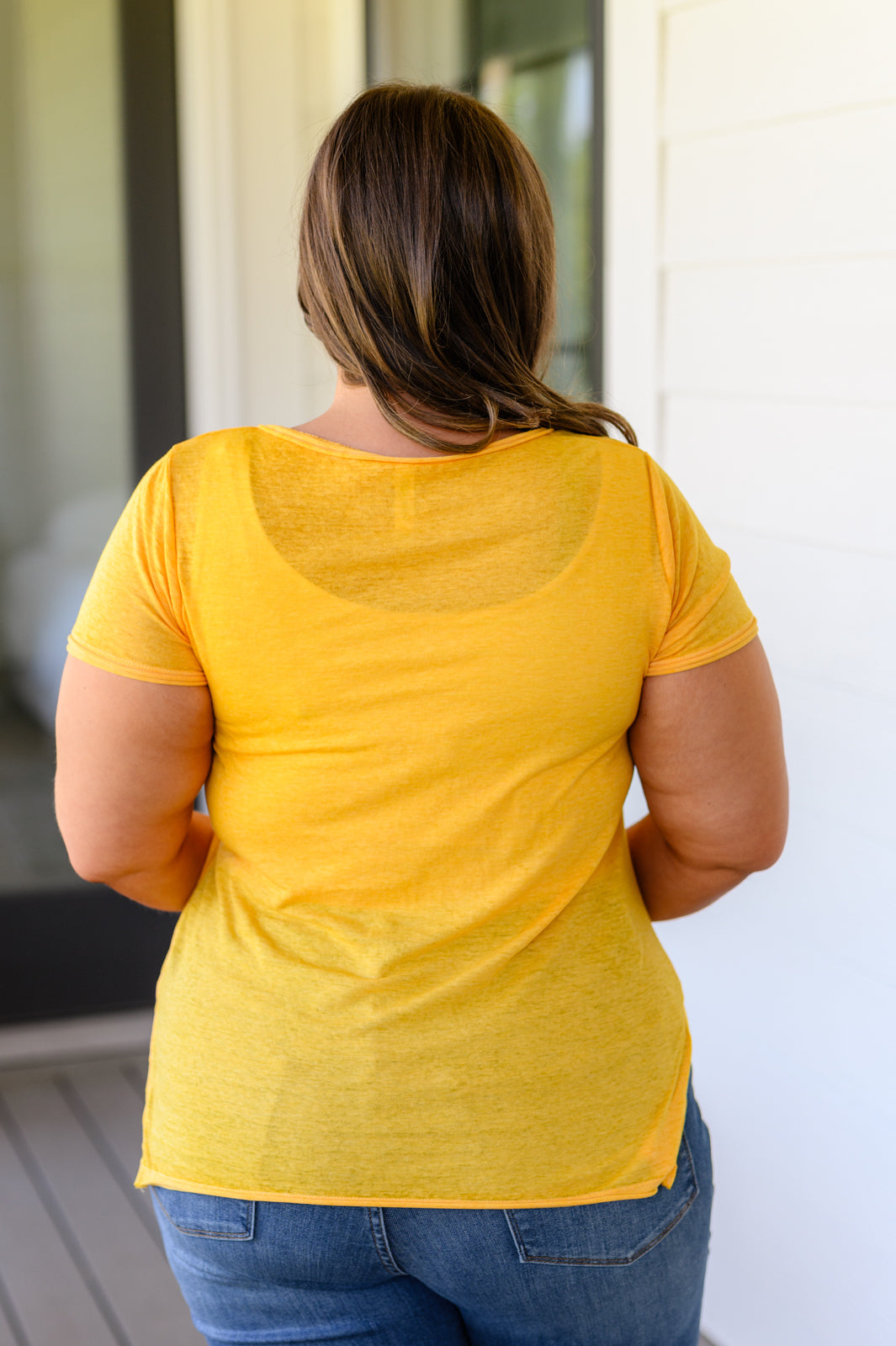 Melange Burnout V-Neck T-Shirt in Yellow Gold - Zenana