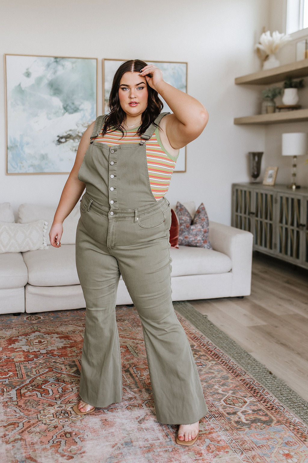 Olivia Control Top Release Hem Overalls in Olive - Judy Blue