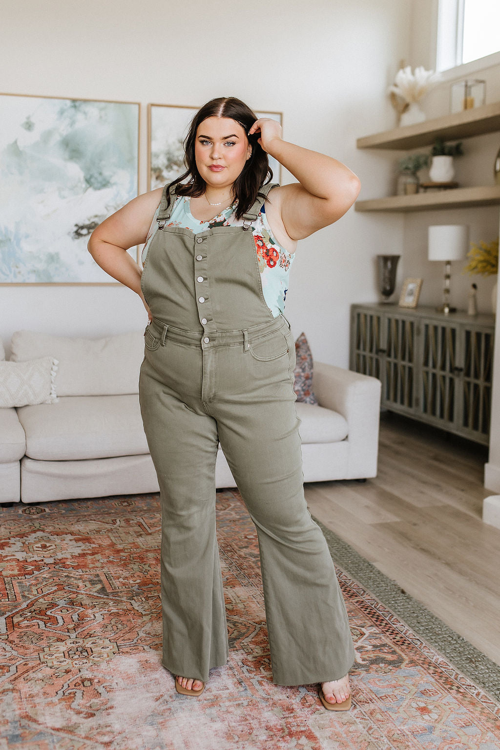 Olivia Control Top Release Hem Overalls in Olive - Judy Blue