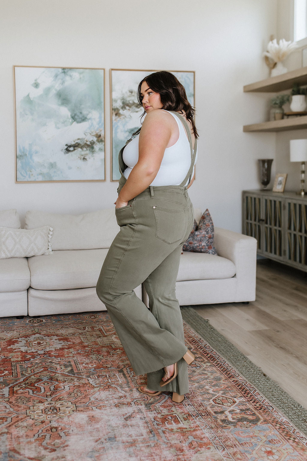 Olivia Control Top Release Hem Overalls in Olive - Judy Blue