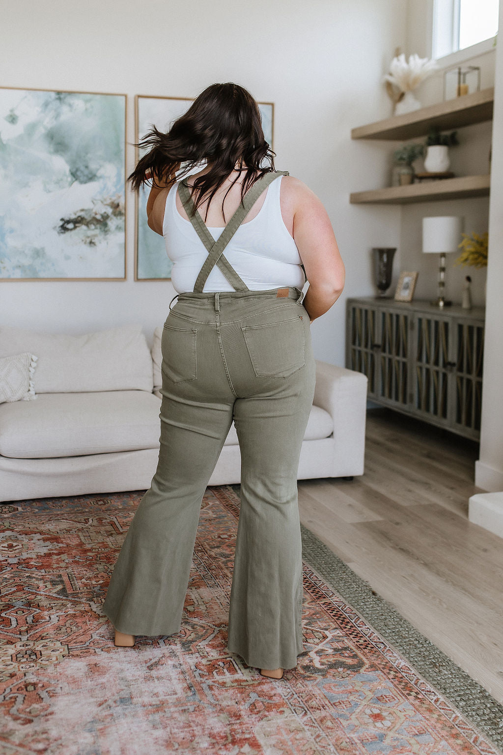 Olivia Control Top Release Hem Overalls in Olive - Judy Blue
