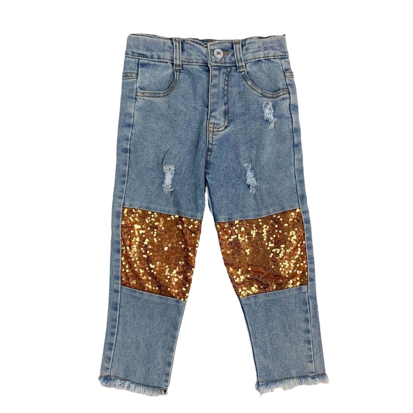 Sequin Patch Kids Denim - Gold