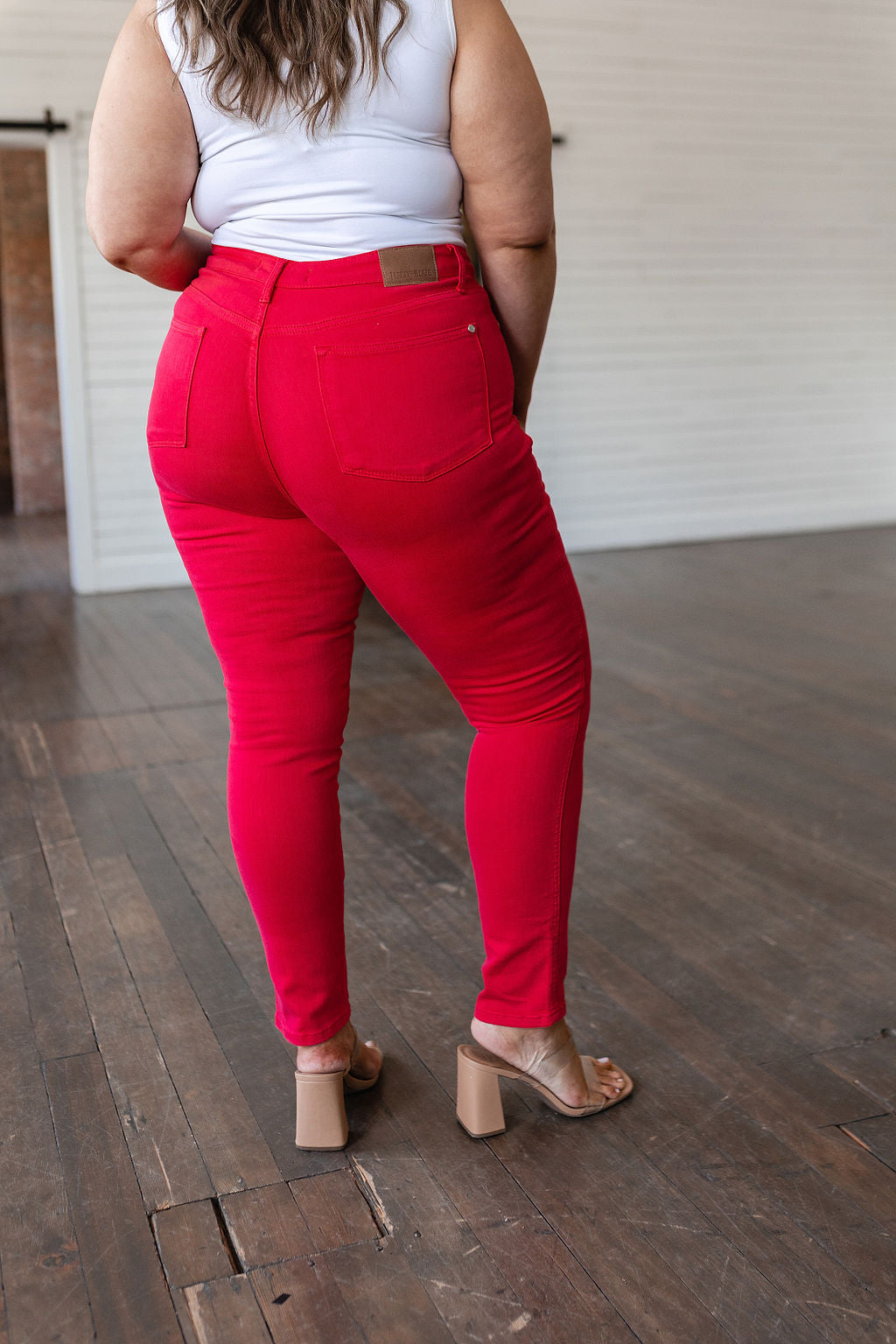 Ruby High Rise Control Top Garment Dyed Skinny Jeans in Red - Judy Blue