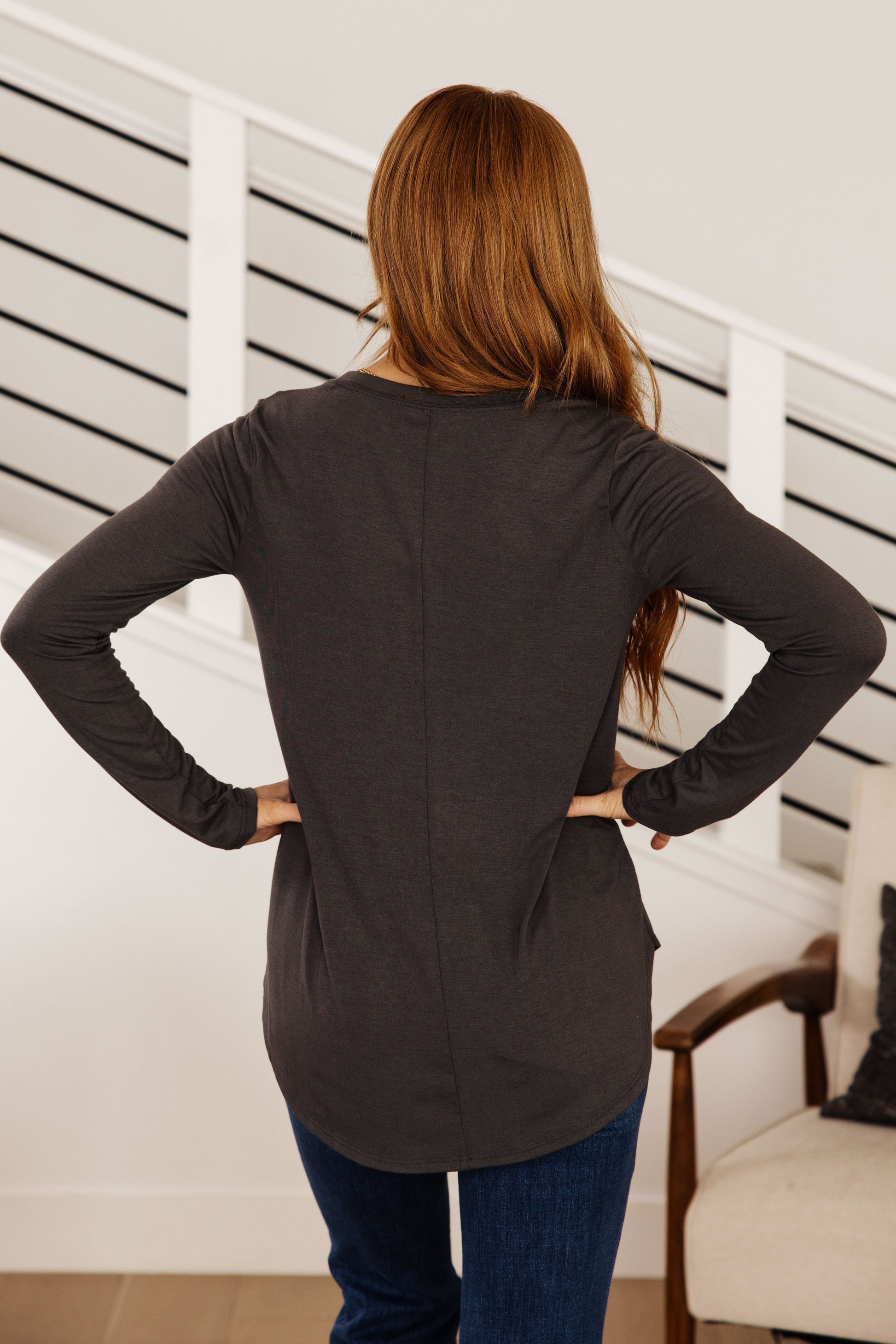 Scoop Me Up Long Sleeve Top in Ash Grey - Zenana