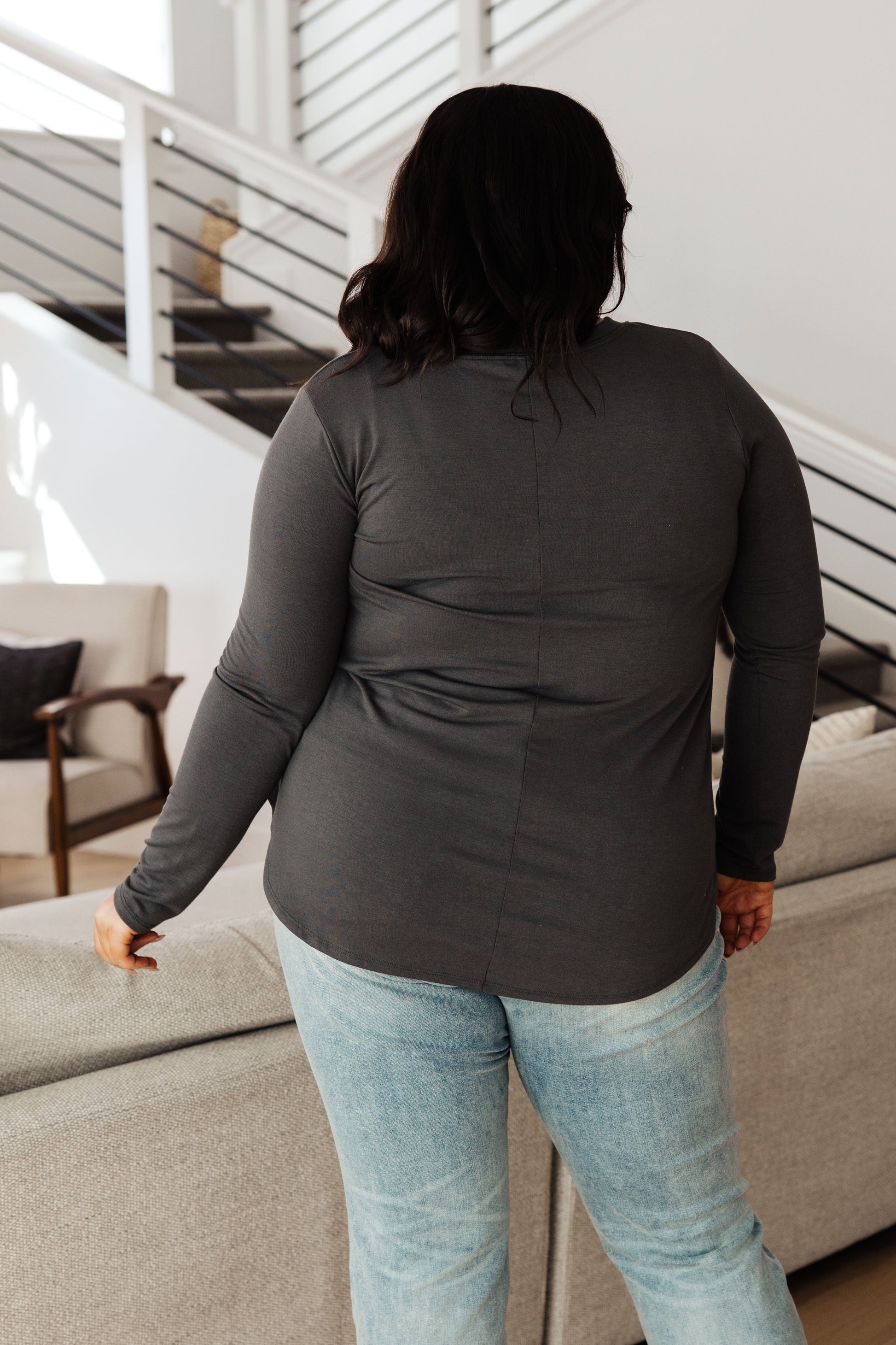 Scoop Me Up Long Sleeve Top in Ash Grey - Zenana