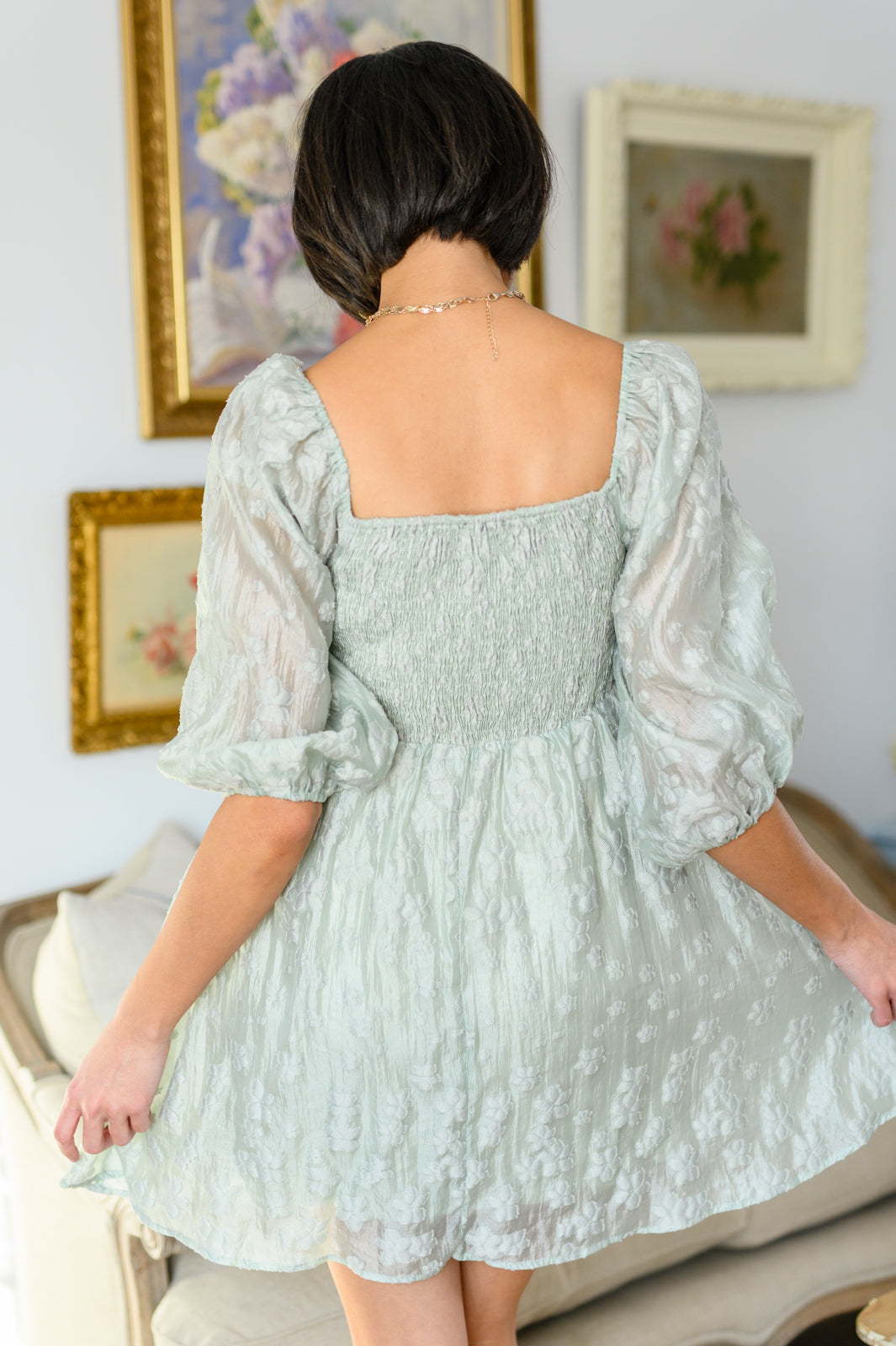 Mittoshop Spotting Fairies Puff Sleeve Dress in Sage
