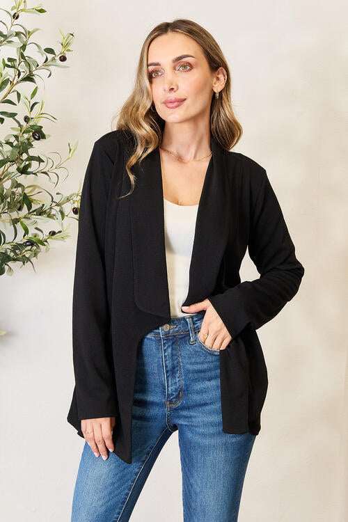 Heimish Open Front Long Sleeve Blazer - Black