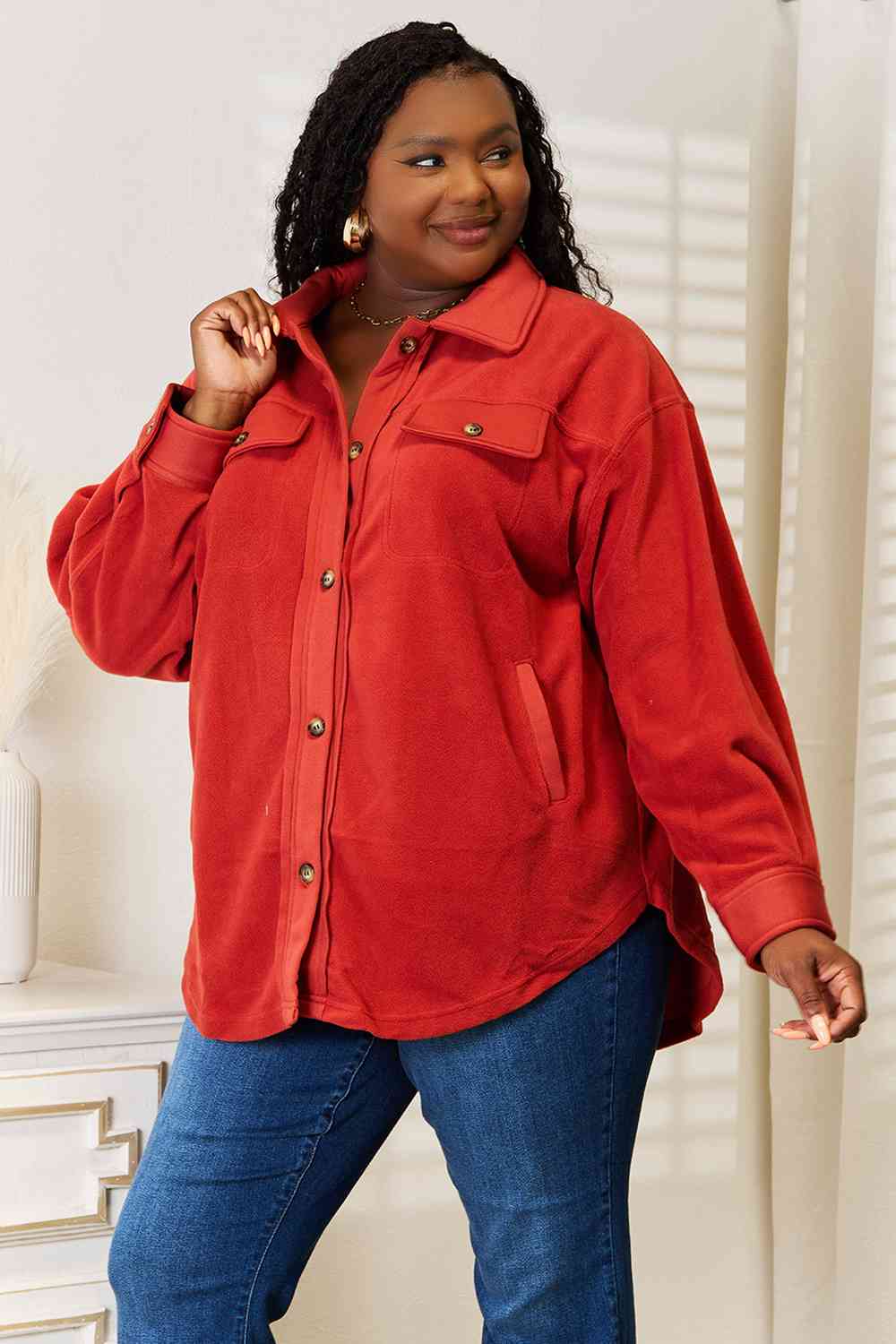 Heimish Cozy Girl Button Down Shacket - Rust