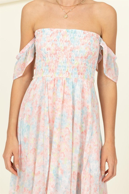 Pastel Florals Smocked Midi Dress - HYFVE