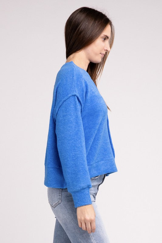 Brushed Melange Hacci Hi-Low Hem Sweater - Zenana