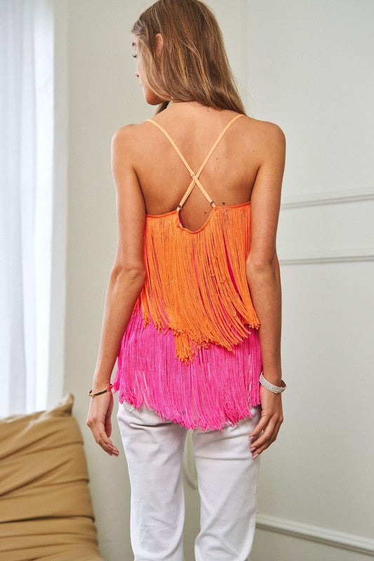 Fringe Overlay Cross Straps Party Cami Top - Davi & Dani