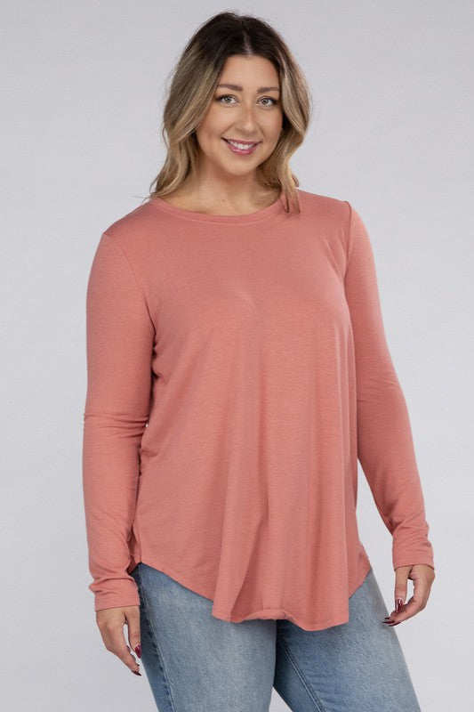 Plus Long Sleeve Round Neck Round Hem Top - Zenana