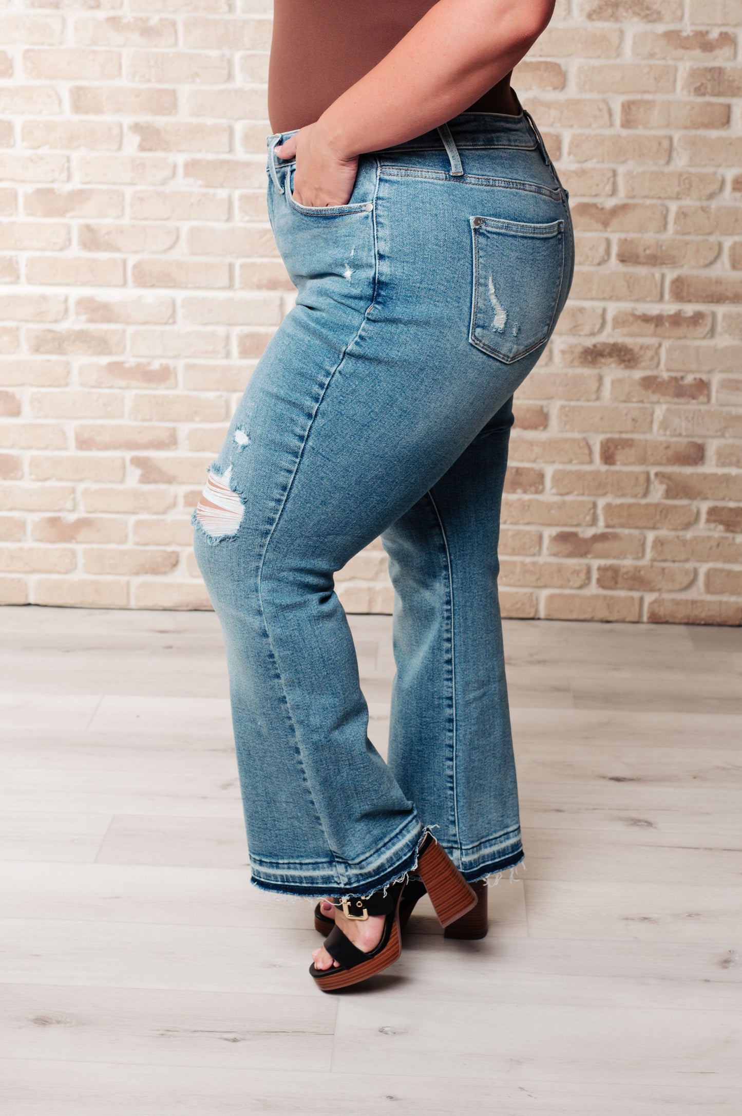 Isla Mid Rise Distressed Released Hem Bootcut Jeans - Judy Blue