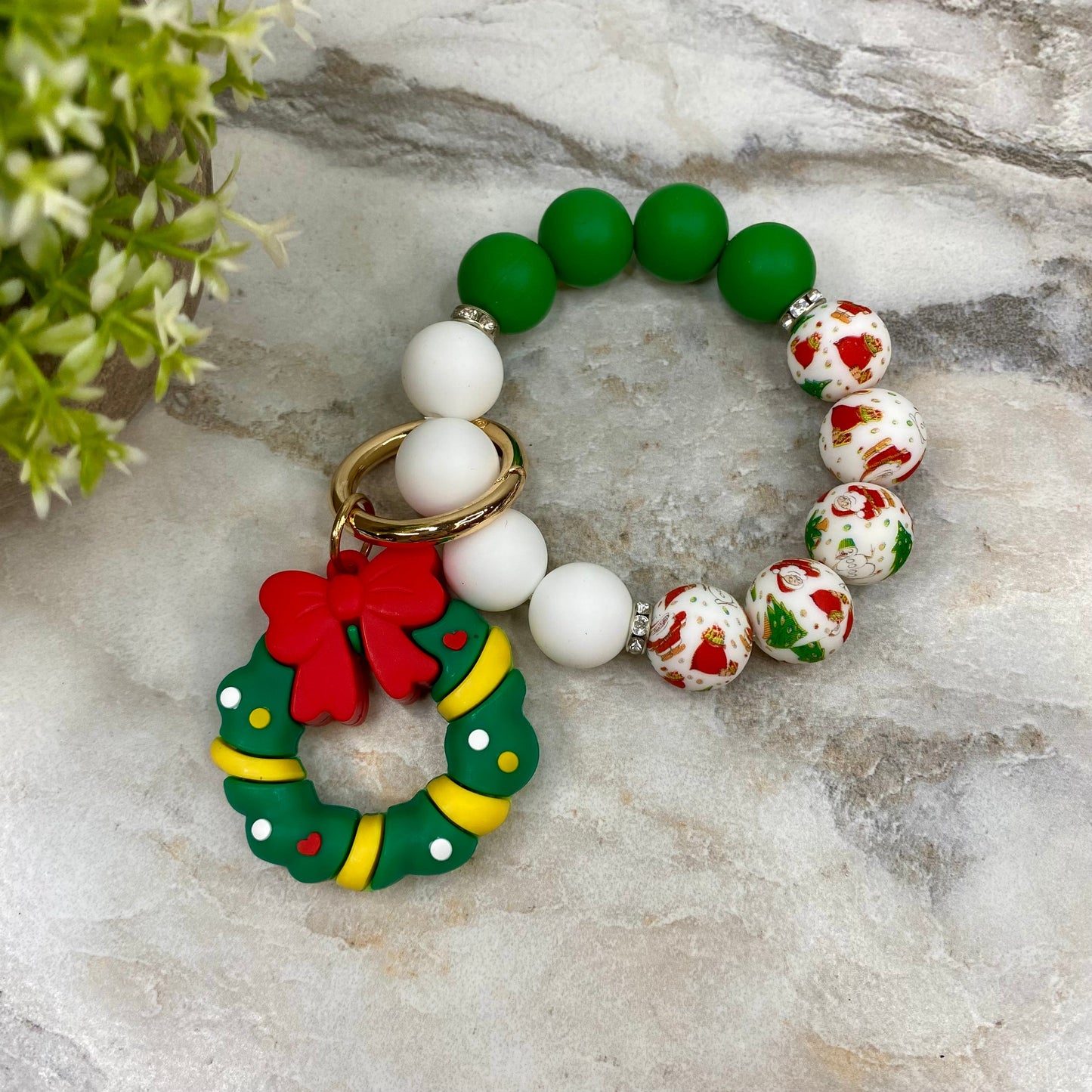 Silicone Bracelet Keychain - Christmas Winter - Wreath