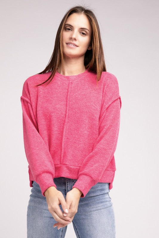 Brushed Melange Hacci Hi-Low Hem Sweater - Zenana