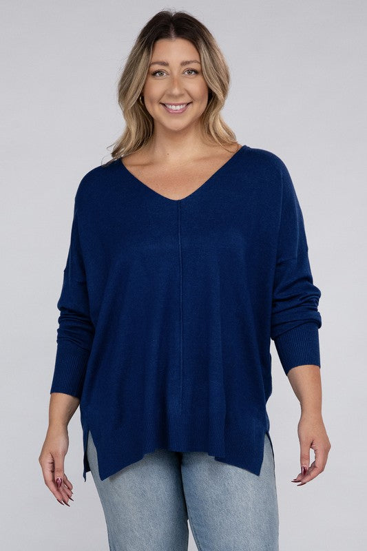 Plus Garment Dyed Front Seam Sweater - Zenana