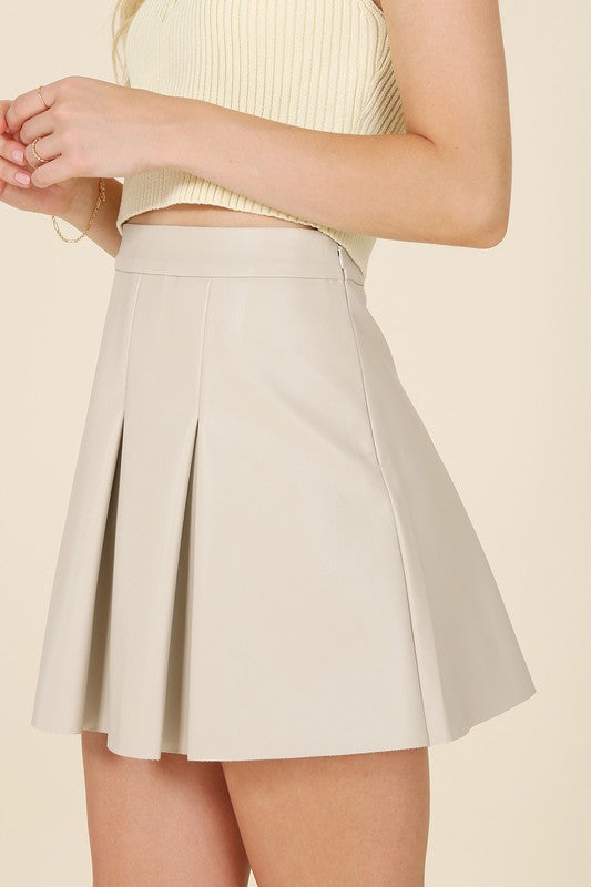 Vegan Leather Pleated Mini Skirt - Lilou