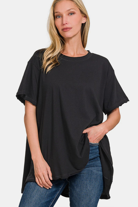 Zenana Round Neck Short Sleeve T-Shirt - Black