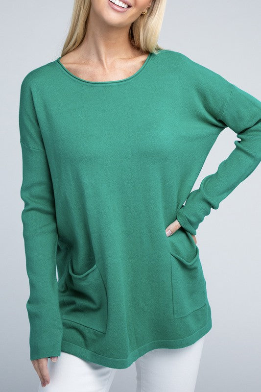 Viscose Front Pockets Sweater - Zenana