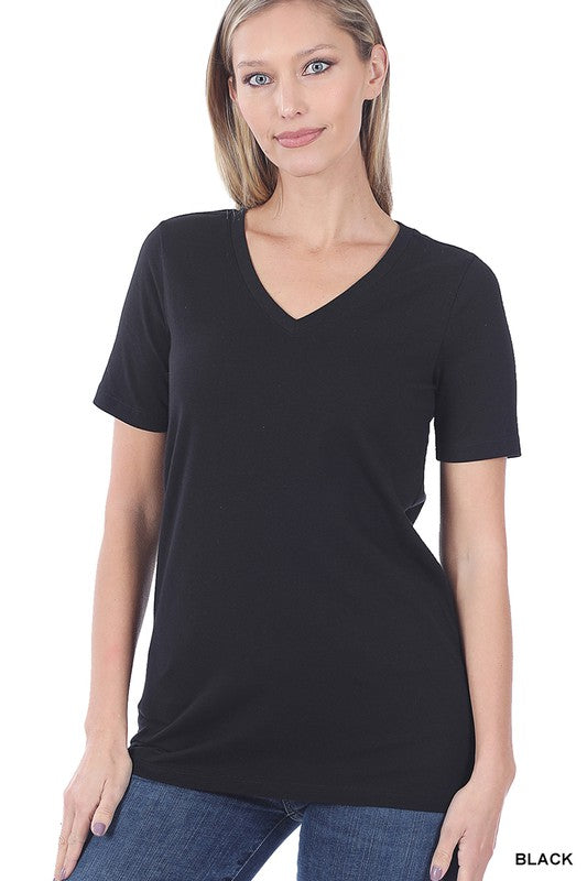 Cotton V-Neck Short Sleeve T-Shirts - Zenana