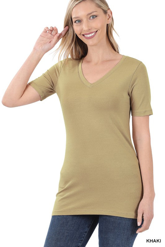 Cotton V-Neck Short Sleeve T-Shirts - Zenana