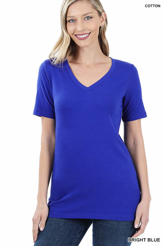 Cotton V-Neck Short Sleeve T-Shirts - Zenana