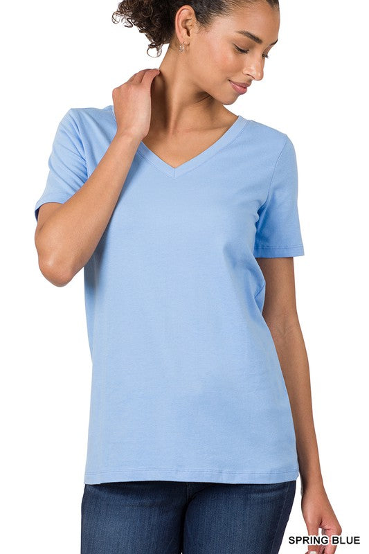 Cotton V-Neck Short Sleeve T-Shirts - Zenana