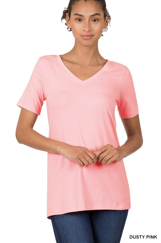 Cotton V-Neck Short Sleeve T-Shirts - Zenana