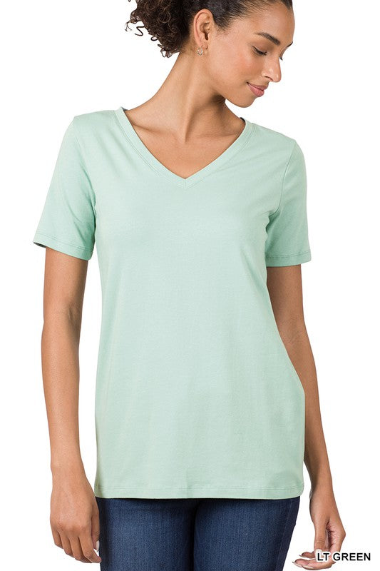 Cotton V-Neck Short Sleeve T-Shirts - Zenana