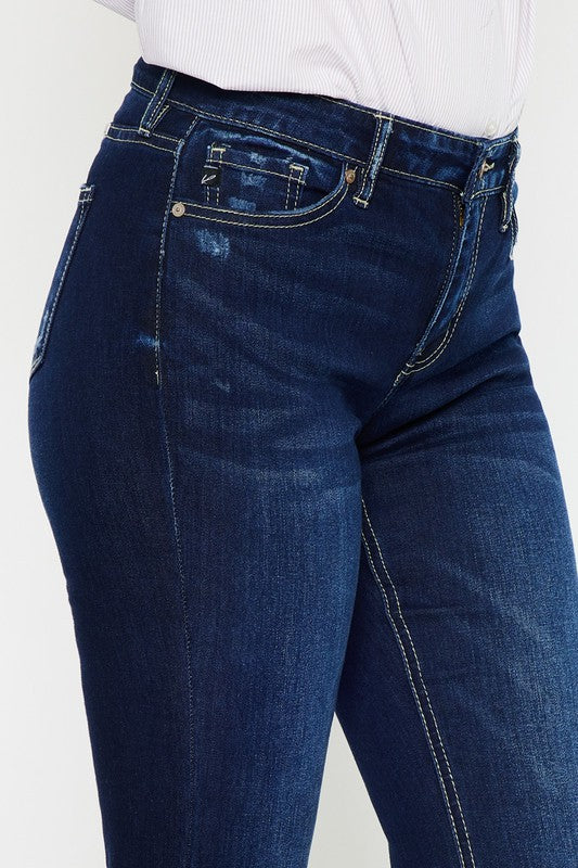 Mid Rise Hem Detail Flare Jeans - Kancan