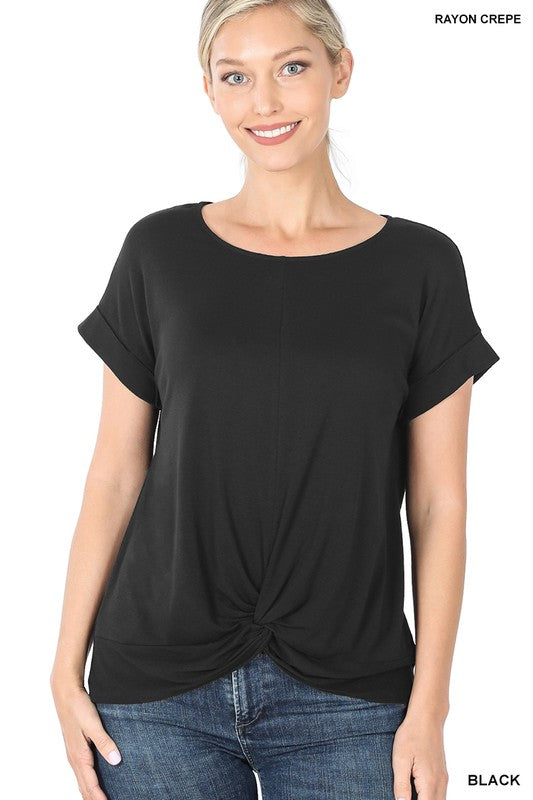 Rayon Span Crepe Knot-Front Top - Zenana