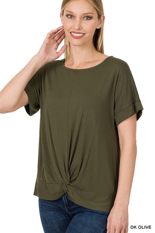 Rayon Span Crepe Knot-Front Top - Zenana