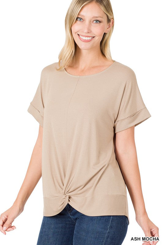 Rayon Span Crepe Knot-Front Top - Zenana