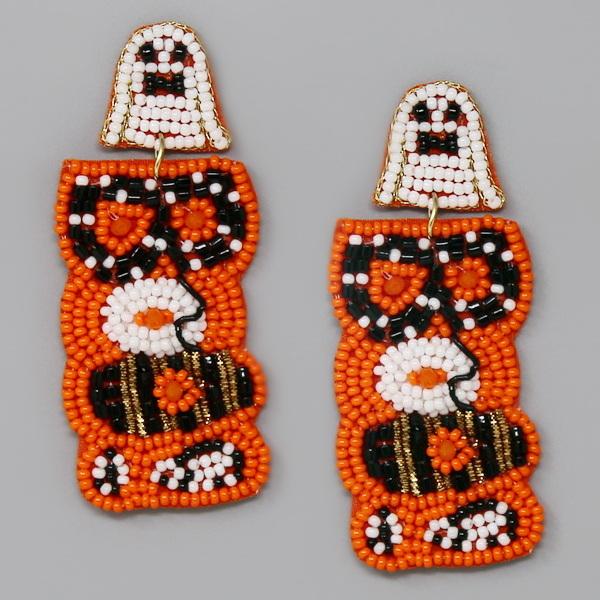 Halloween Boo Ghost Seed Bead Drop Earrings