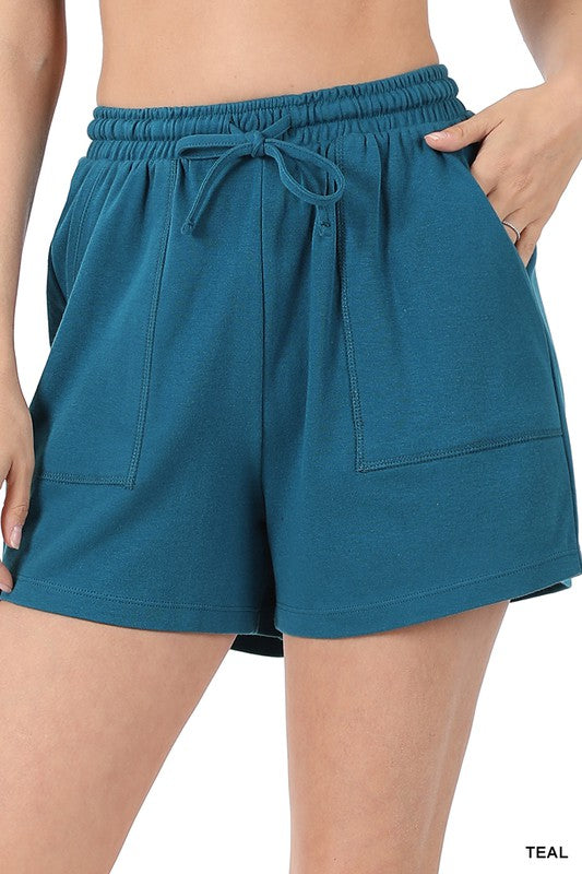 Cotton Drawstring Waist Shorts - Zenana