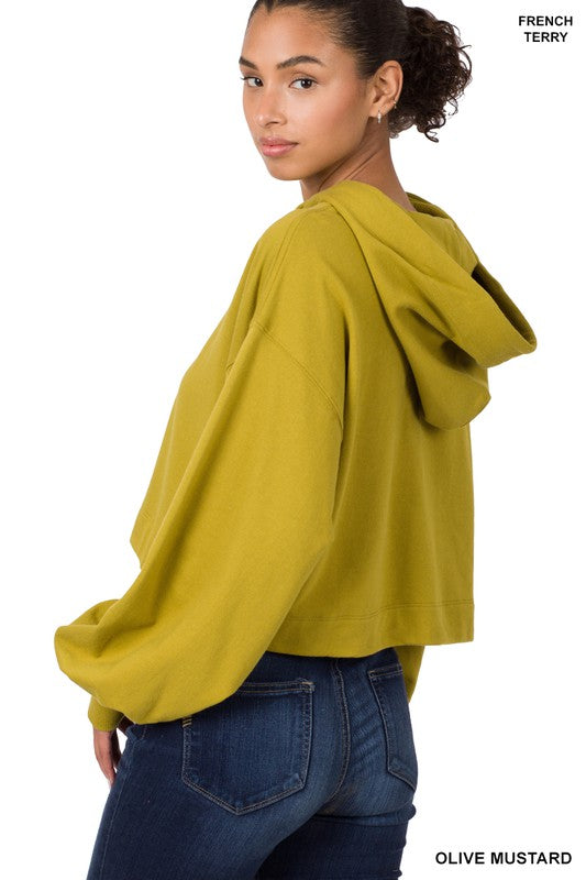 French Terry Drop Shoulder Cropped Hoodie - Zenana