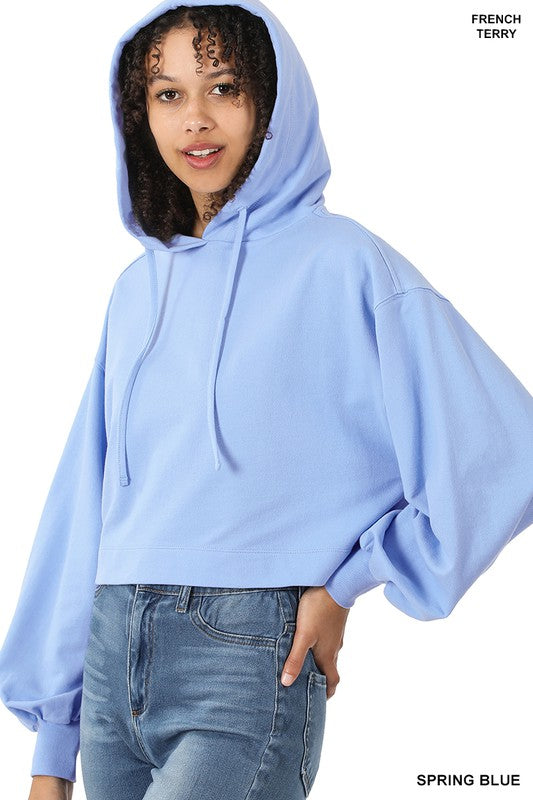 French Terry Drop Shoulder Cropped Hoodie - Zenana