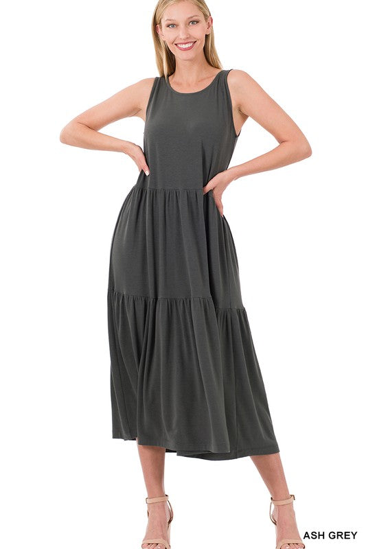 Sleeveless Tiered Midi Dress - Zenana