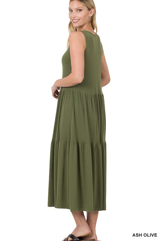 Sleeveless Tiered Midi Dress - Zenana