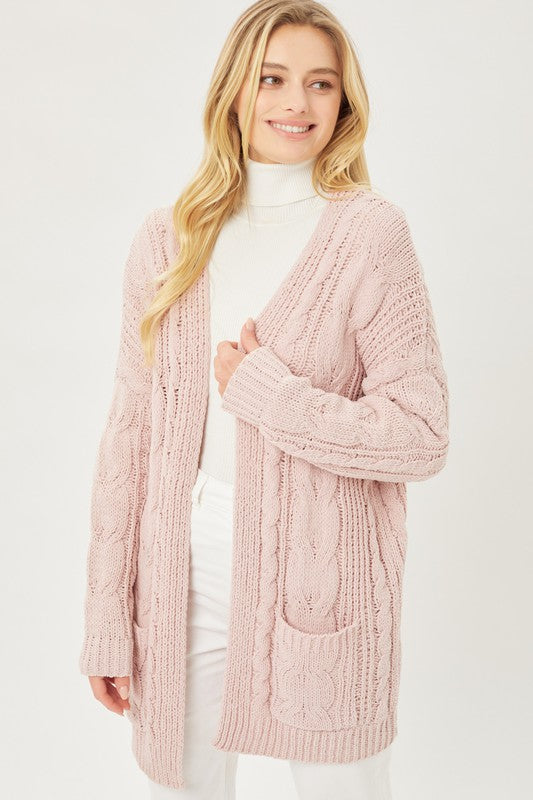 Chenille Cable Knit Oversized Open Front Cardigan - Love Tree