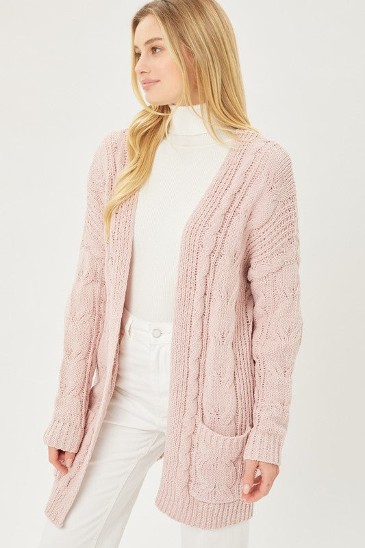 Chenille Cable Knit Oversized Open Front Cardigan - Love Tree