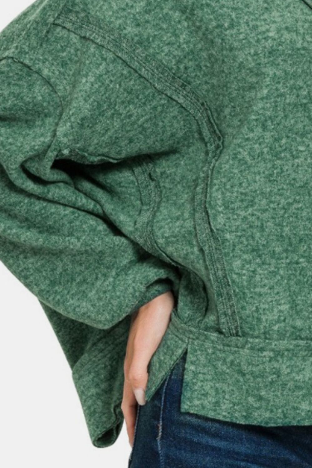 Zenana Brushed Hacci Exposed Seam Hoodie - Green