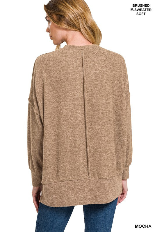 Brushed Melange Drop Shoulder Oversized Sweater - Zenana