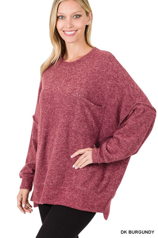 Brushed Melange Drop Shoulder Oversized Sweater - Zenana