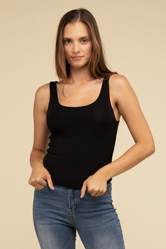 Double Layer Round Neck Tank Top - Zenana