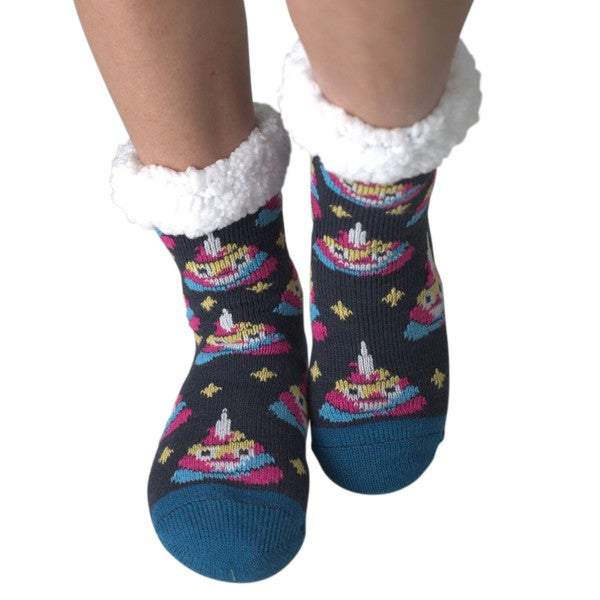Poopy Unicorn - Women's Cozy Sherpa Slipper Socks