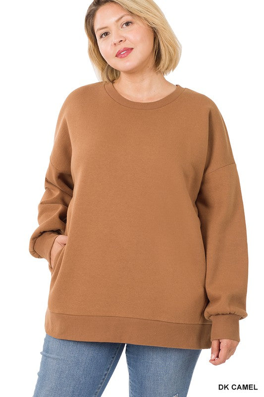 Plus long Sleeve Round Neck Sweatshirt - Zenana