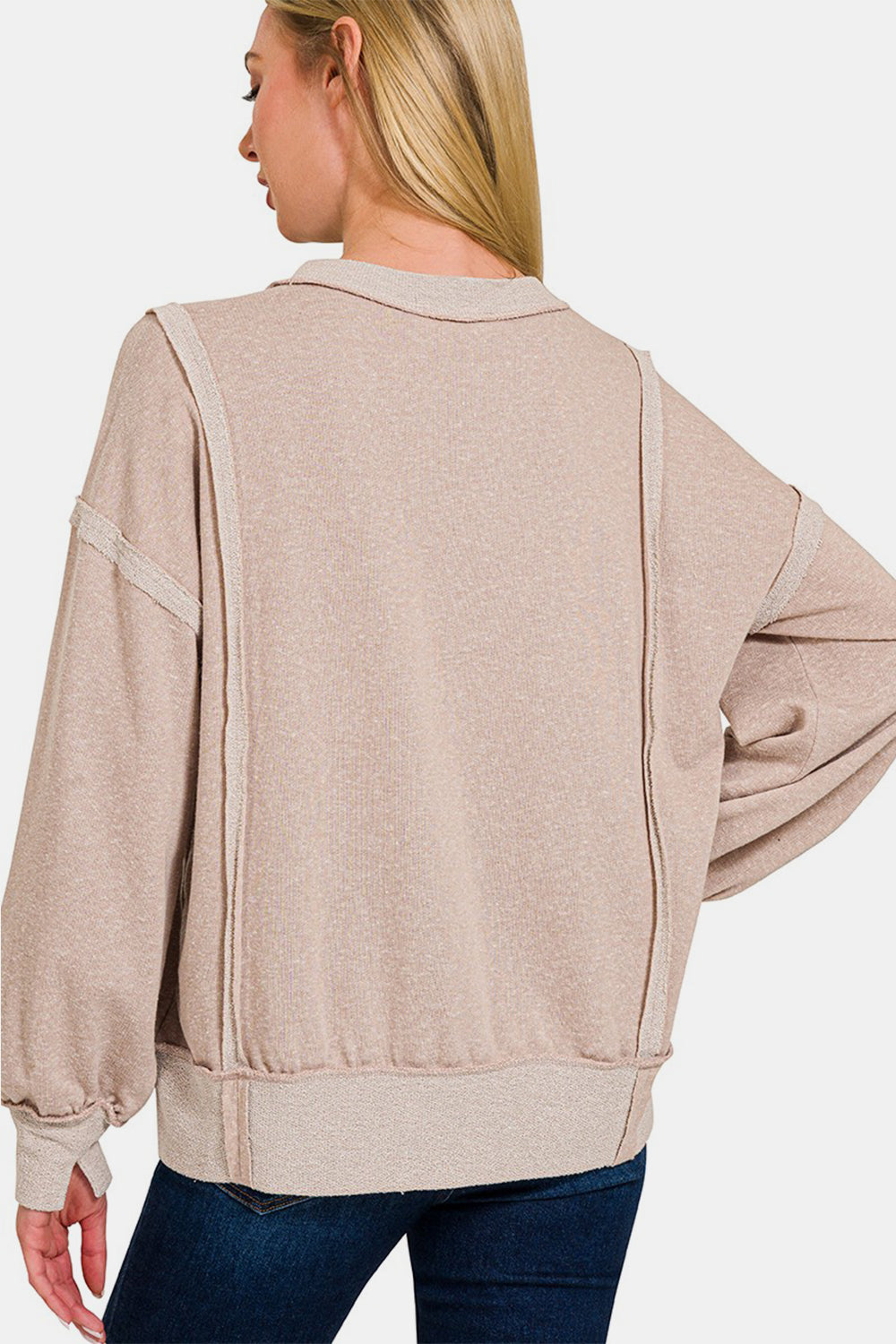 Zenana Washed Exposed-Seam Sweatshirt - Ash Mocha