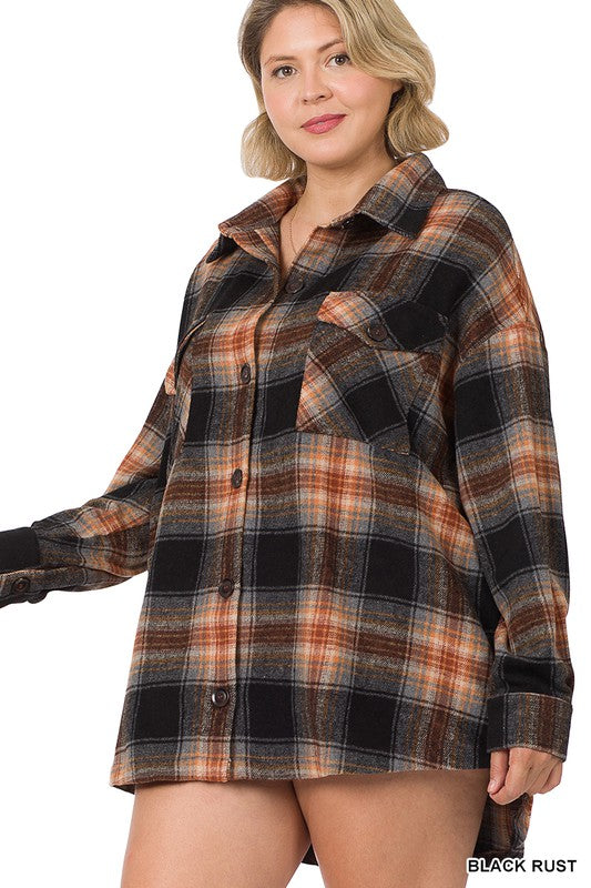 Plus Oversized Yarn Dyed Plaid Shacket - Zenana