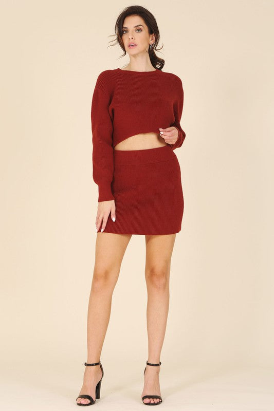 Ribbed Knit Crop Top And Skirt Set - Lilou